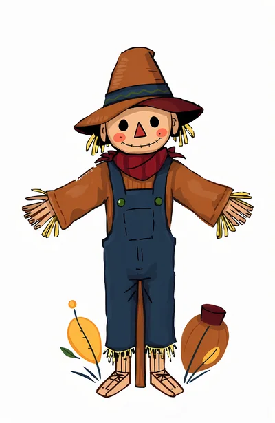 Cute Cartoon Scarecrow Illustration For Autumn Harvest