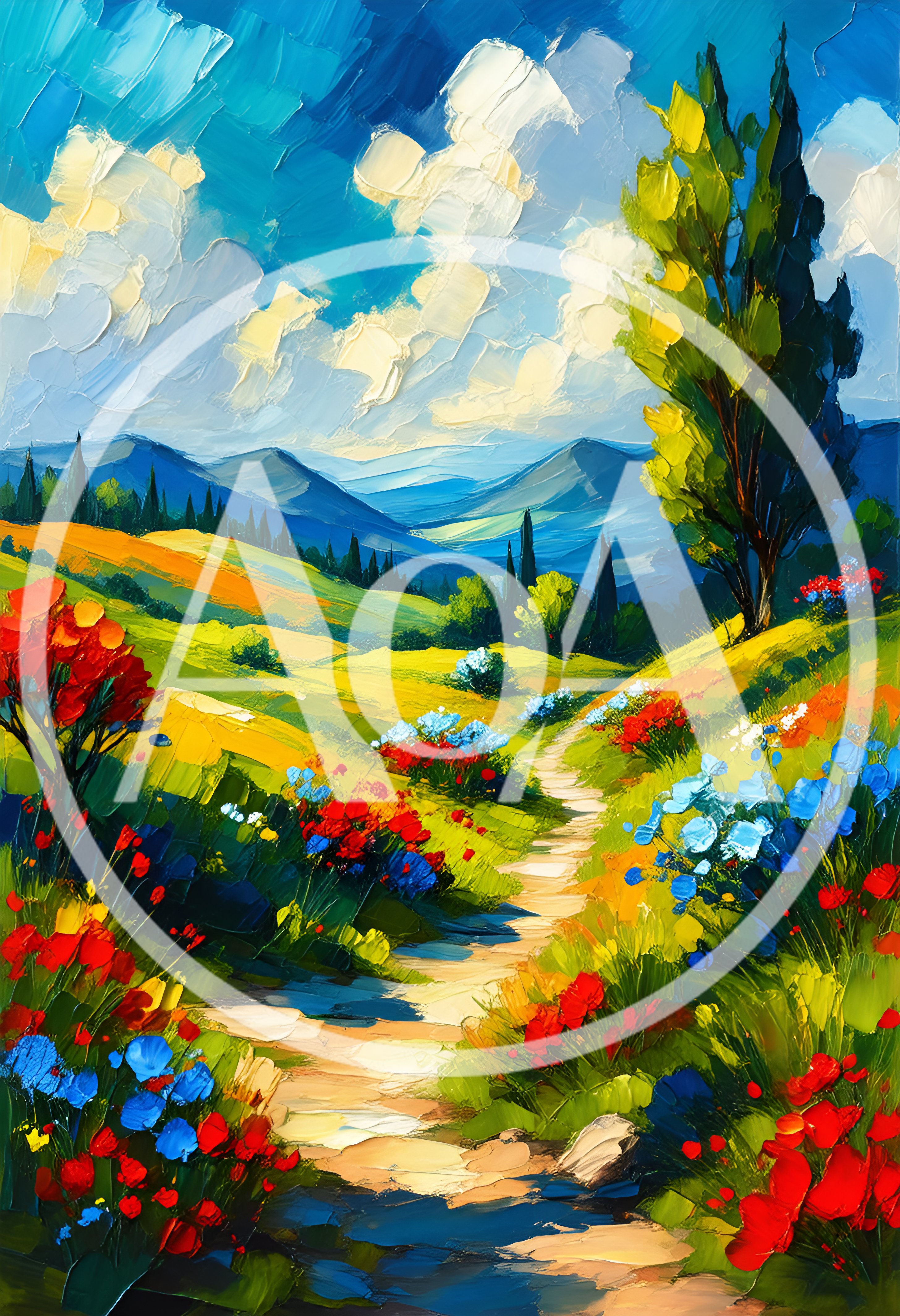 Impressionist Oil Painting Of A Vibrant Countryside Path