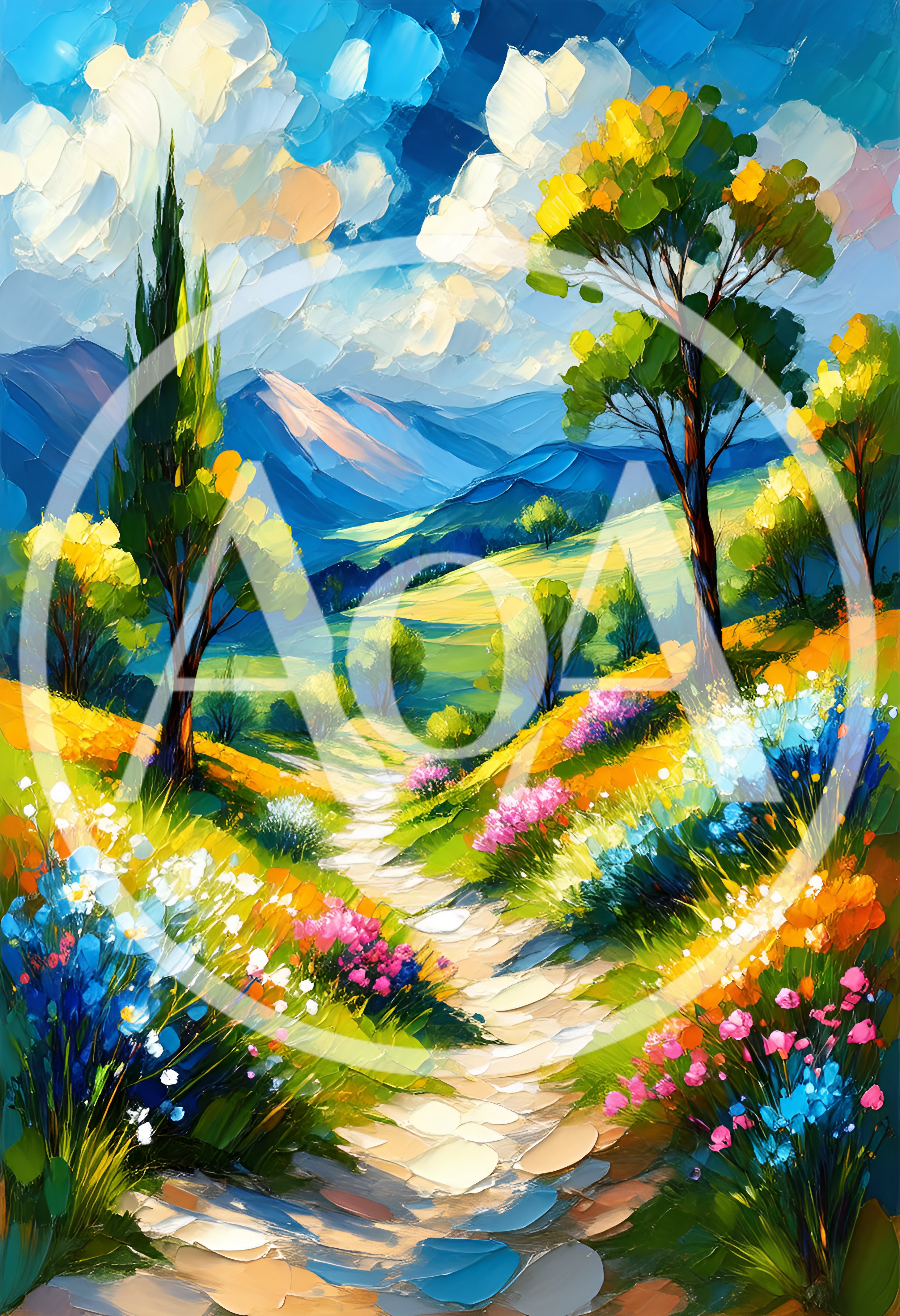 Impressionist Painting Of A Floral Mountain Path