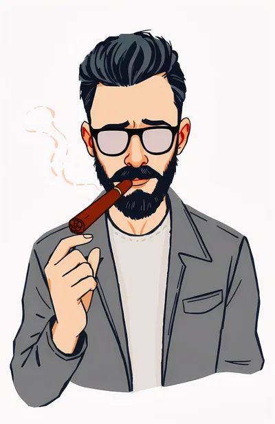 Illustrated Man With Beard Smoking A Cigar