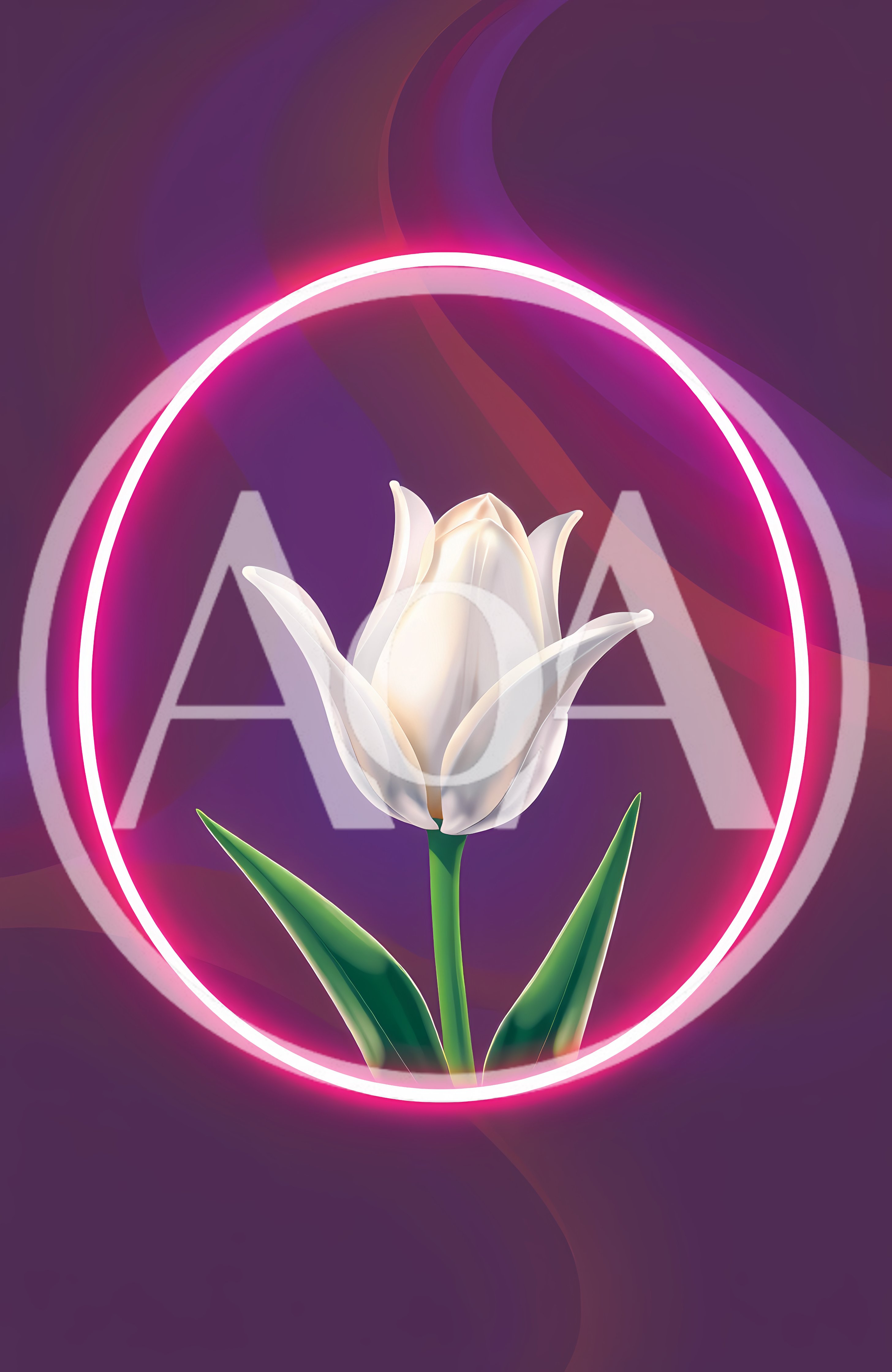 White Tulip Flower Inside A Glowing Neon Circle