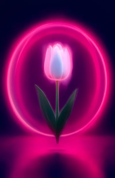 Glowing Neon Tulip Flower With Circular Light Ring