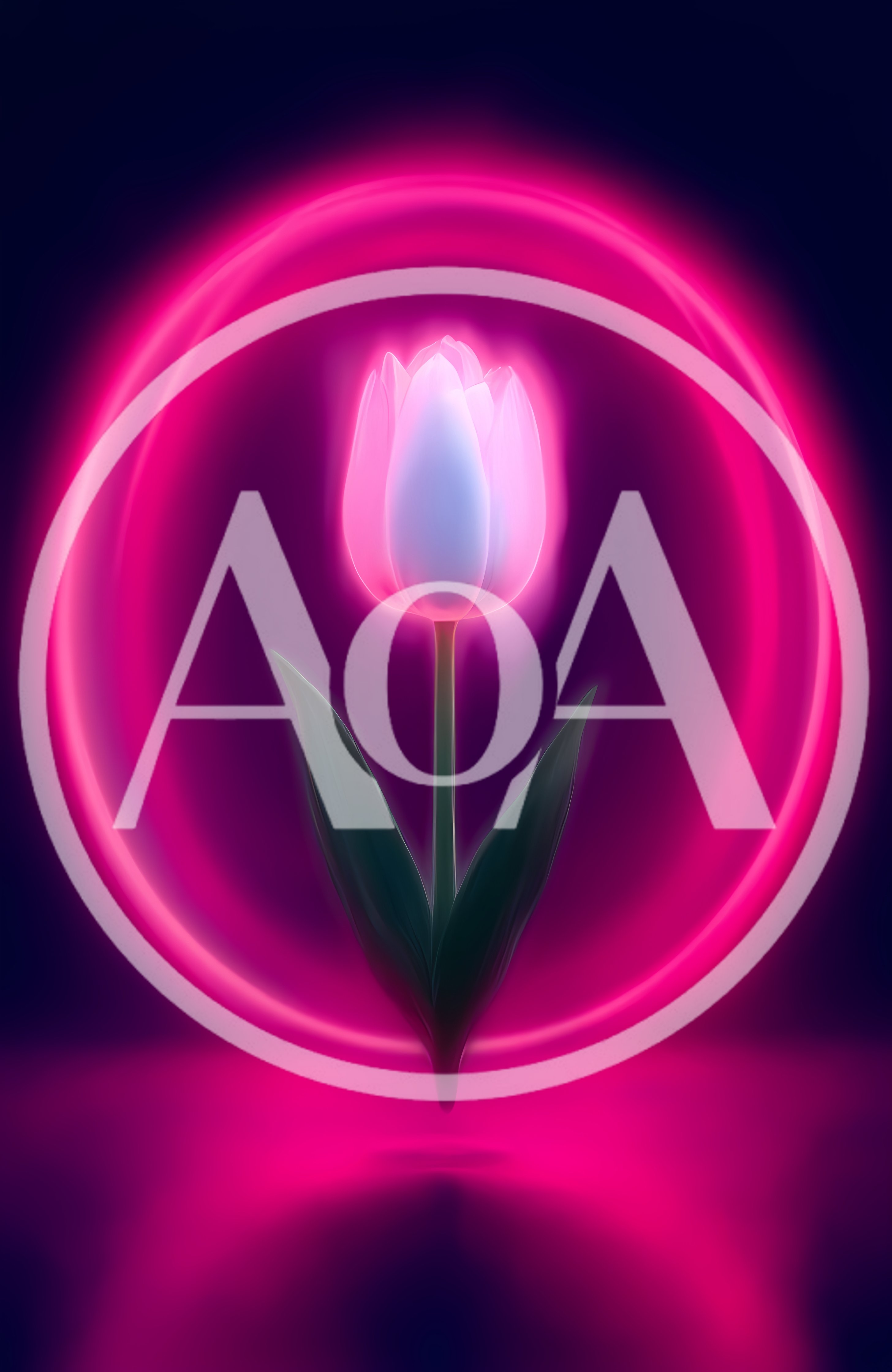 Glowing Neon Tulip Flower With Circular Light Ring