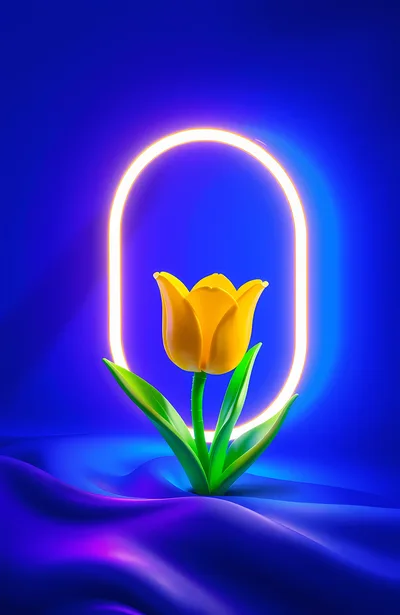3D Rendered Yellow Tulip With Glowing Neon Arch