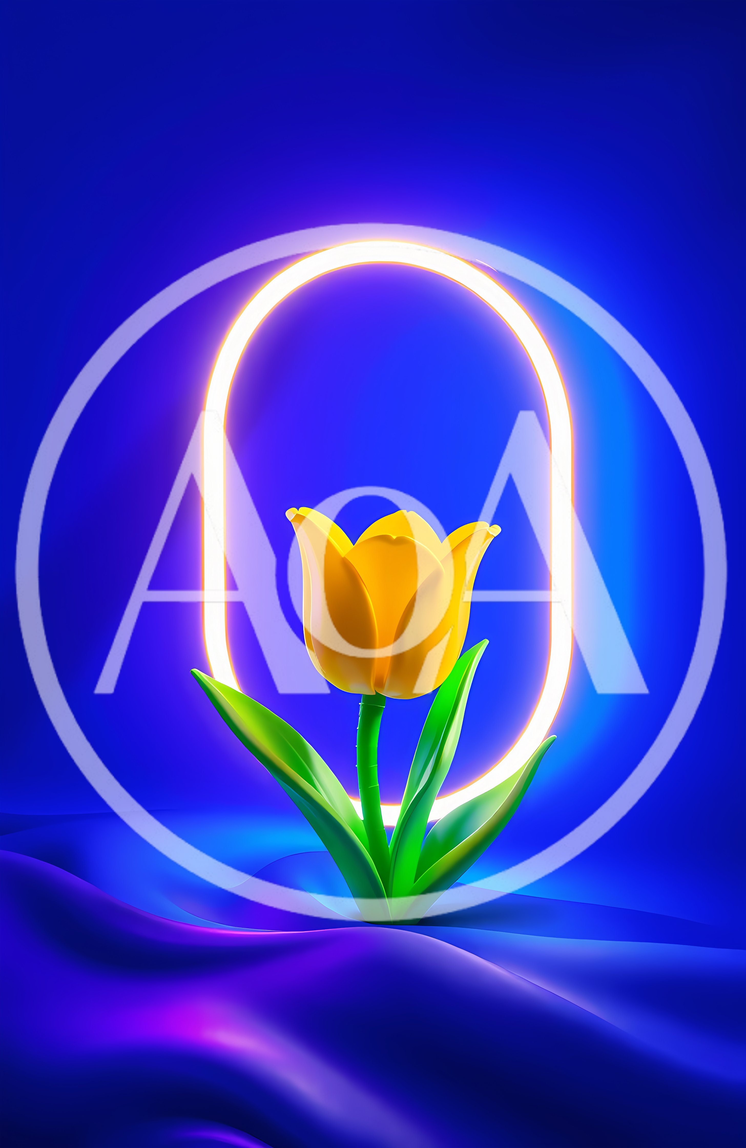 3D Rendered Yellow Tulip With Glowing Neon Arch