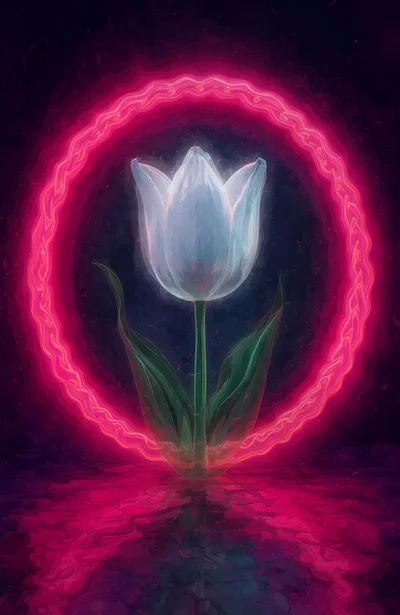 Glowing White Tulip Inside A Neon Pink Ring