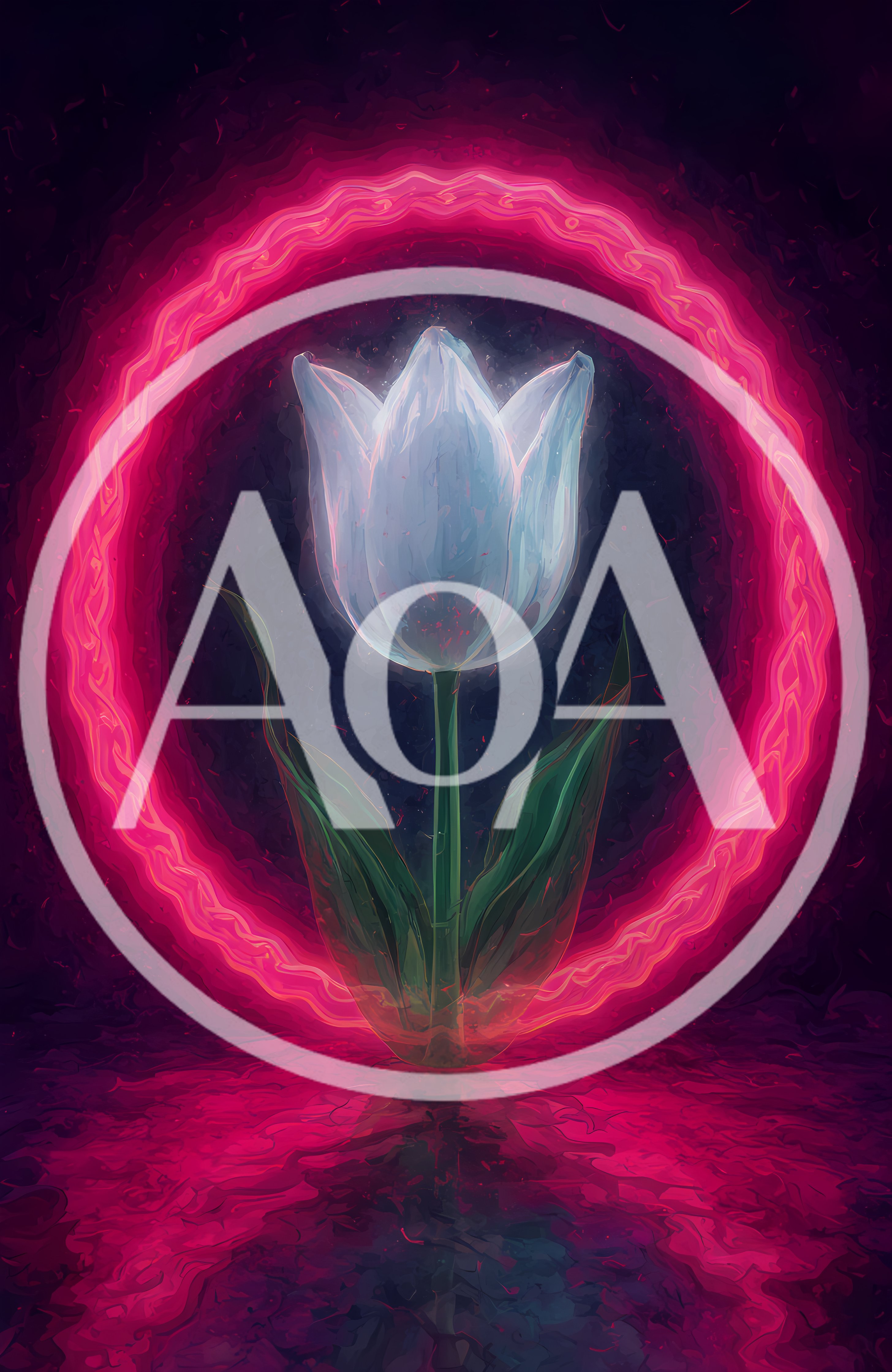 Glowing White Tulip Inside A Neon Pink Ring