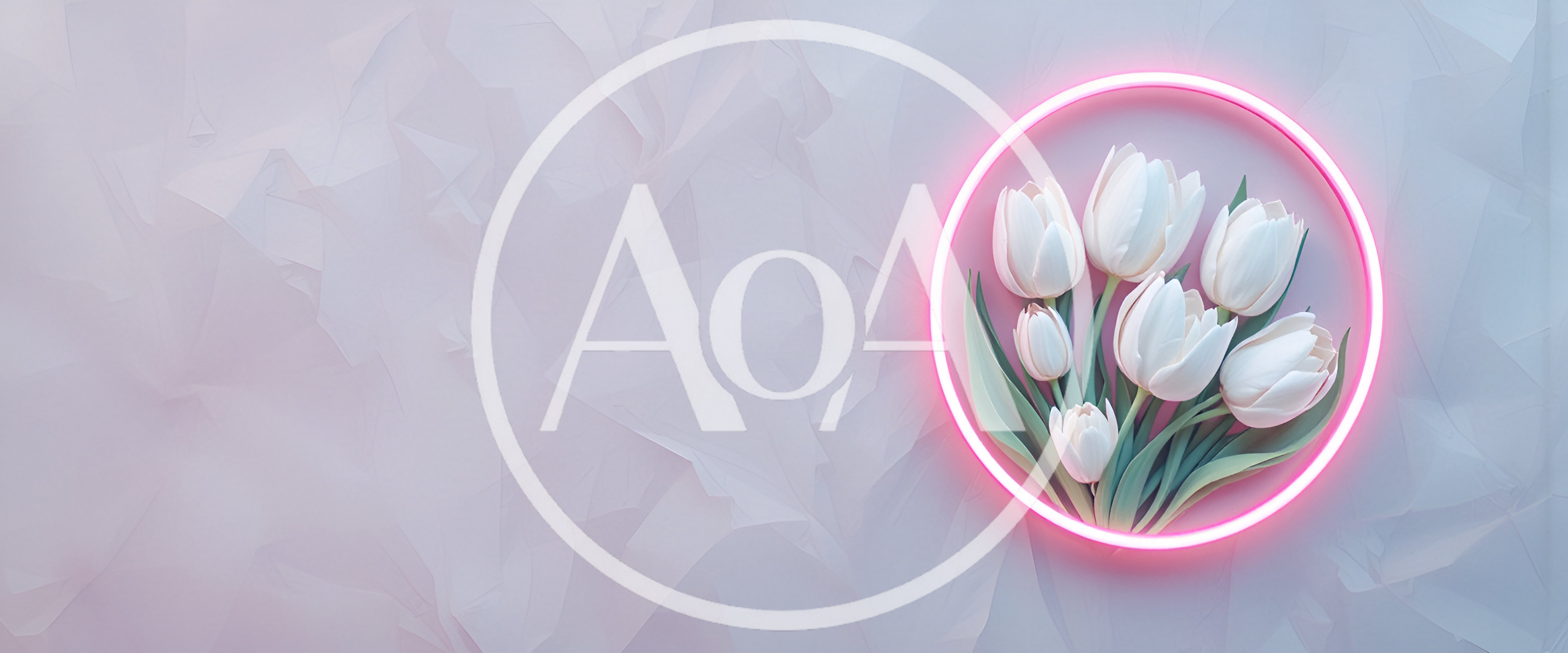 White Tulips Inside A Glowing Pink Neon Circle