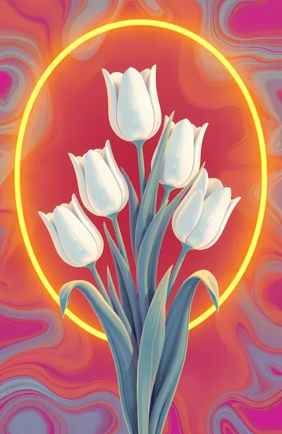 White Tulip Bouquet With Glowing Neon Ring