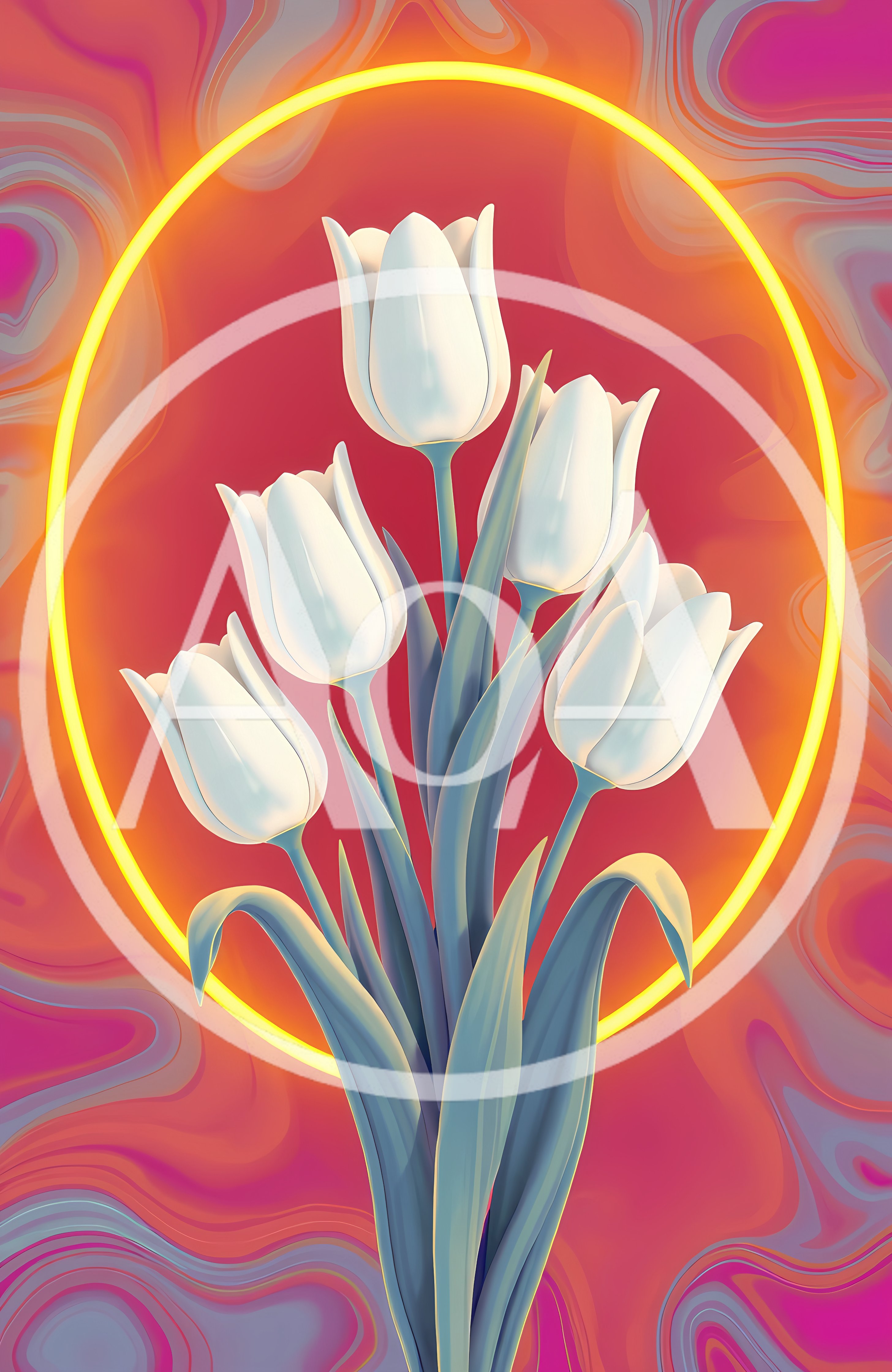 White Tulip Bouquet With Glowing Neon Ring