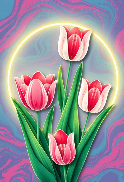 Digital Illustration Of Vibrant Pink Tulips