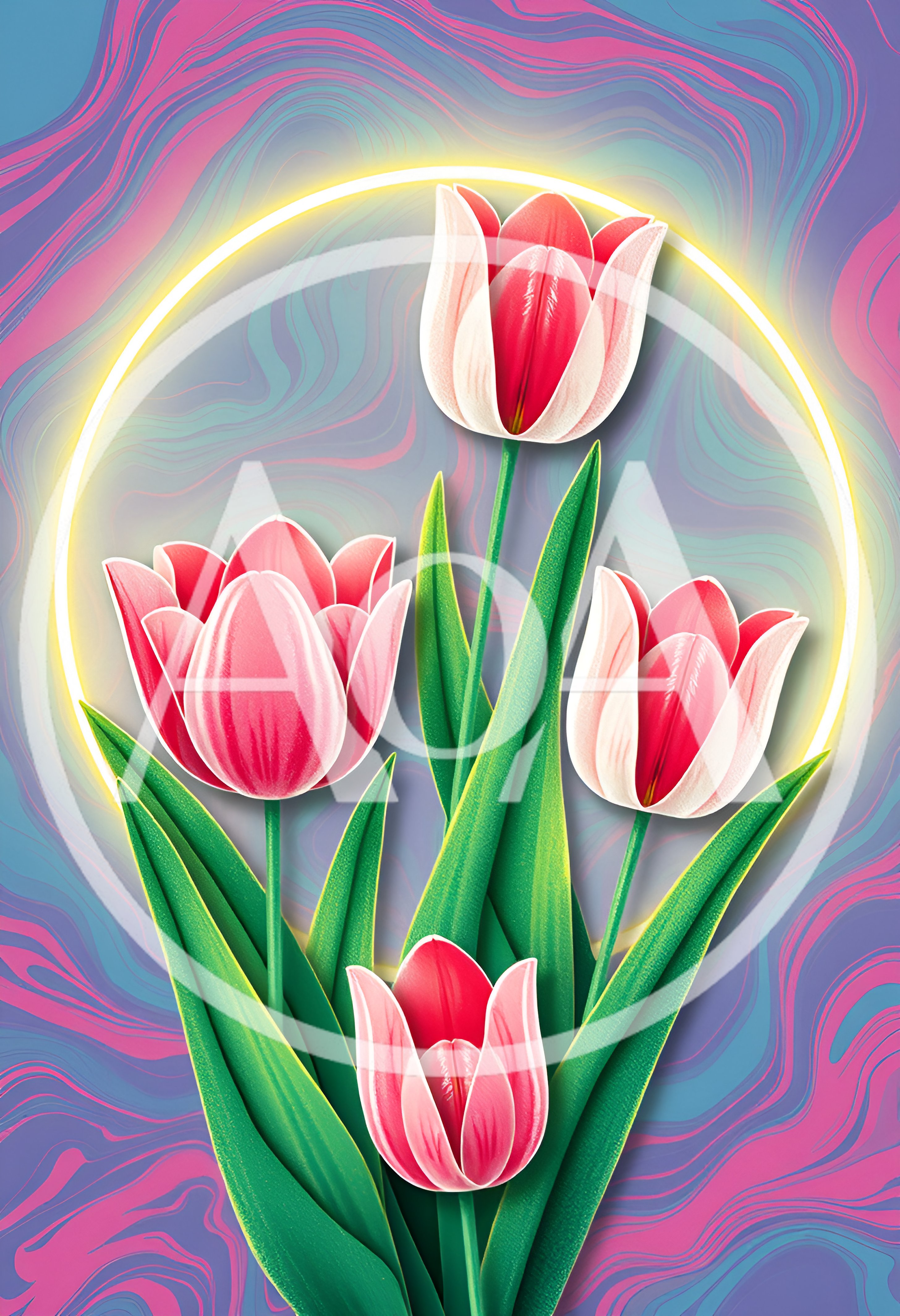 Digital Illustration Of Vibrant Pink Tulips