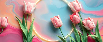 Pink Tulips Arranged Around A Circular Frame