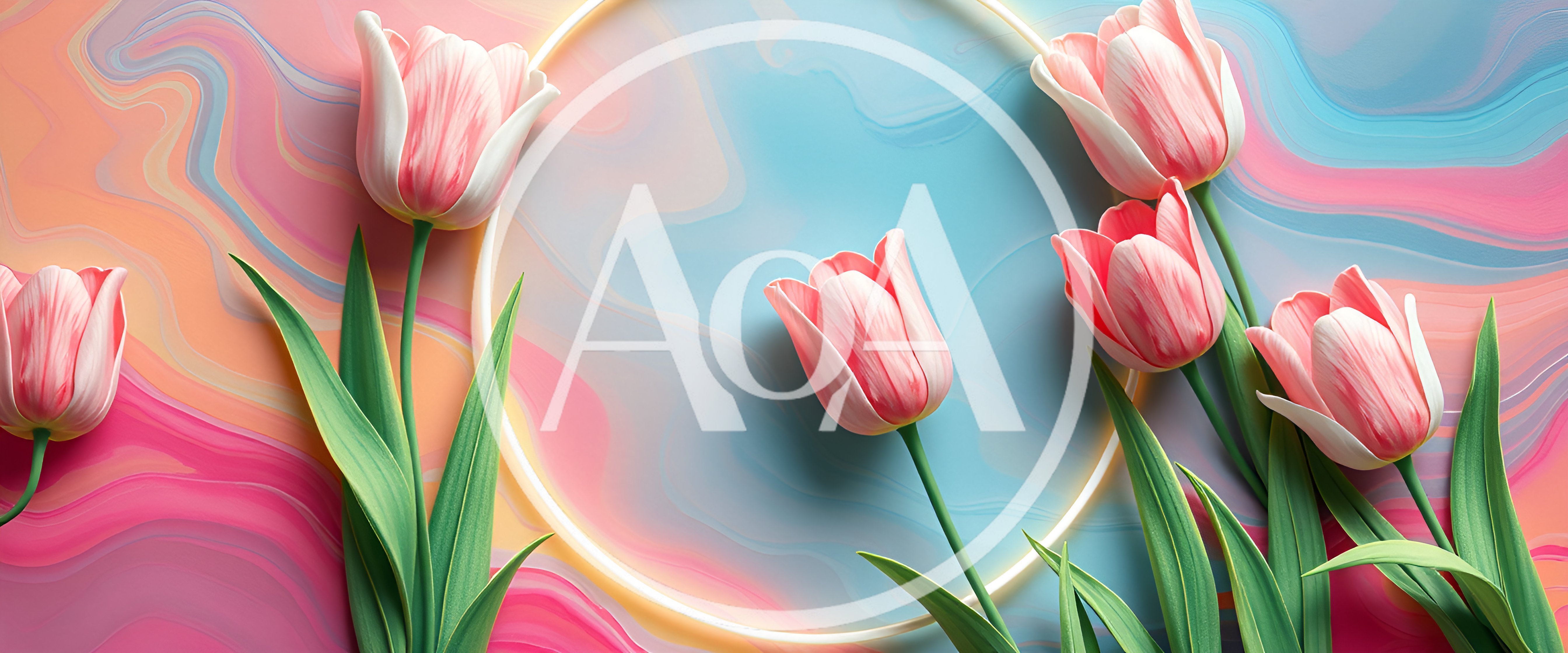 Pink Tulips Arranged Around A Circular Frame