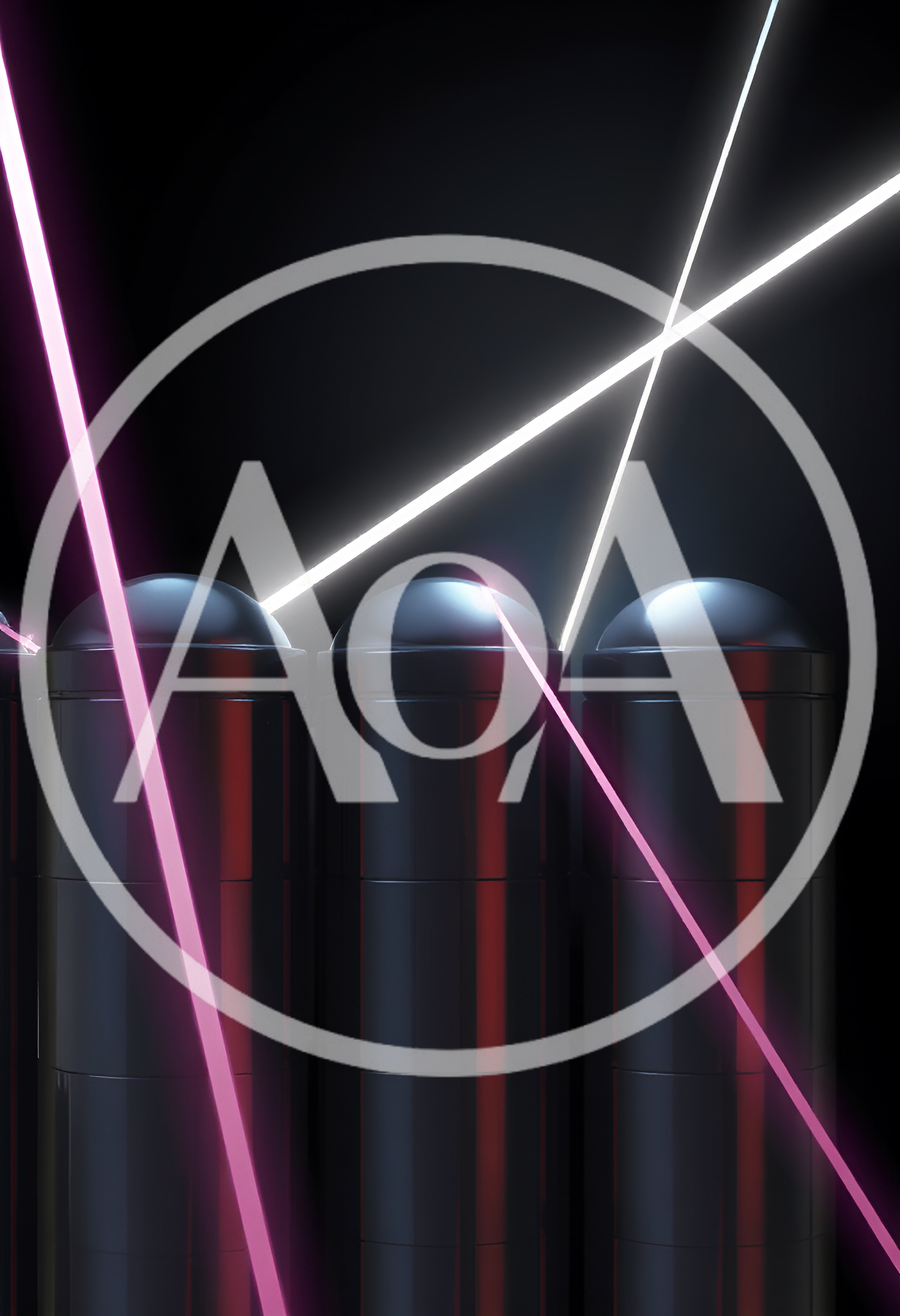 Abstract 3D Render Of Metallic Cylinders With Laser Beams