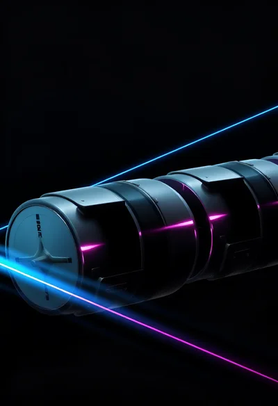 Futuristic Cylindrical Space Station Module With Neon Laser Beams