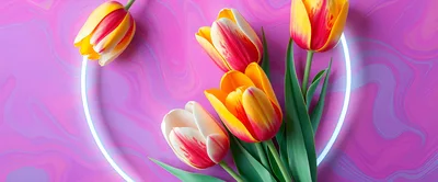 Colorful Tulips Arranged Inside A Glowing Neon Circle