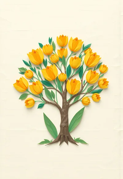 Paper Craft Tree With Yellow Tulip Blossoms