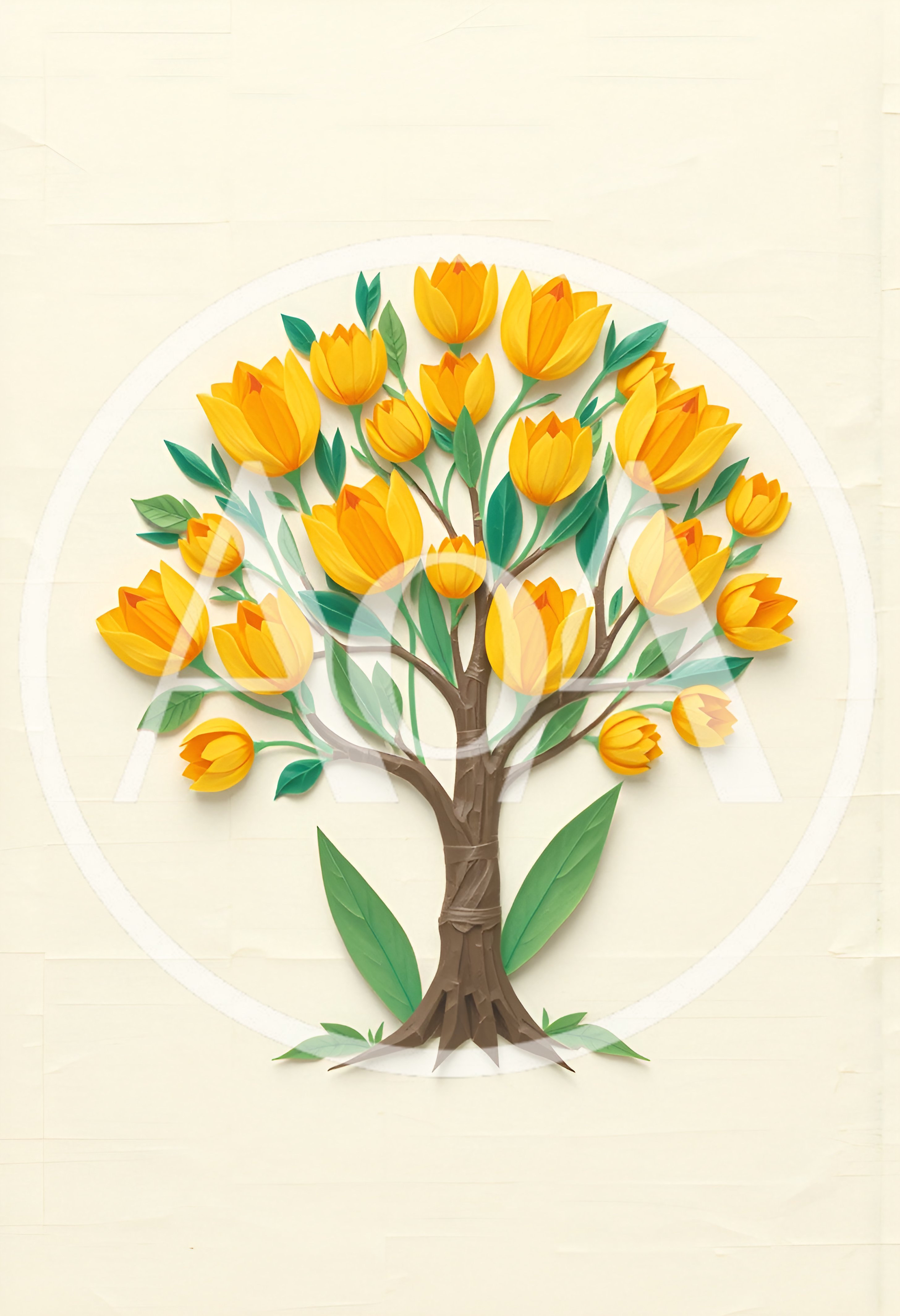 Paper Craft Tree With Yellow Tulip Blossoms