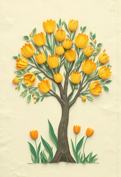 Paper Craft Tree With Yellow Tulips