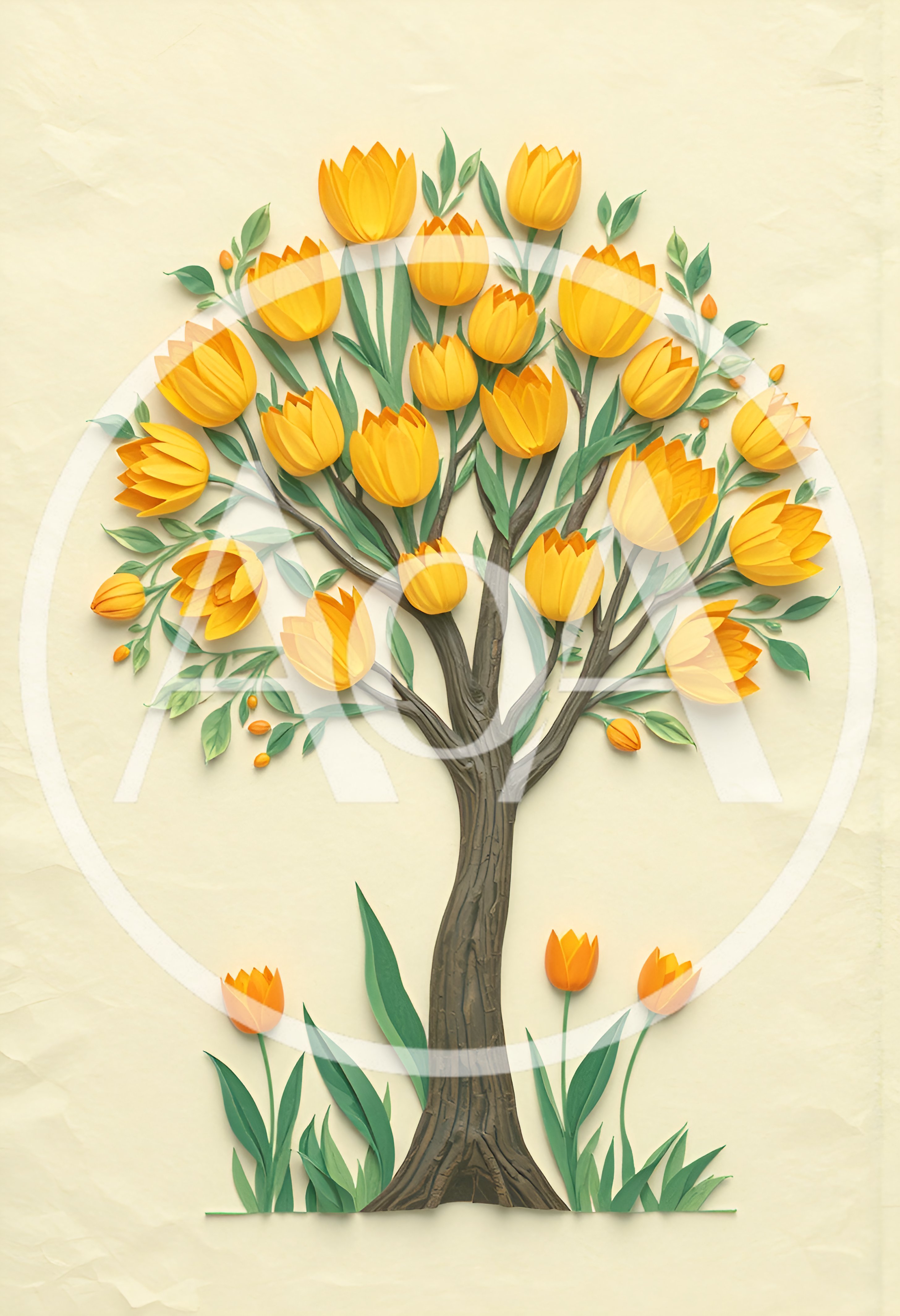 Paper Craft Tree With Yellow Tulips