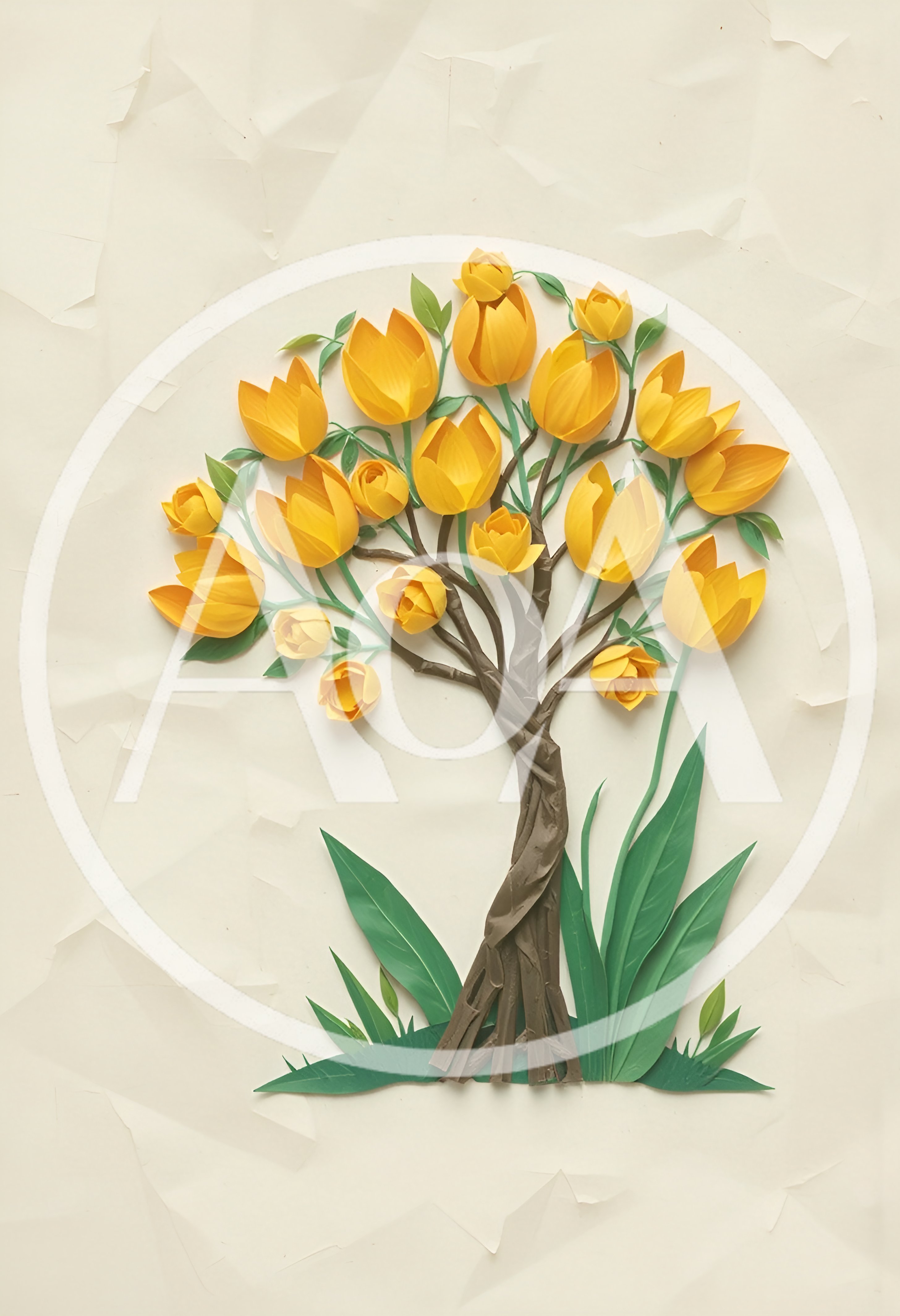 Paper Craft Tree With Yellow Tulip Blossoms
