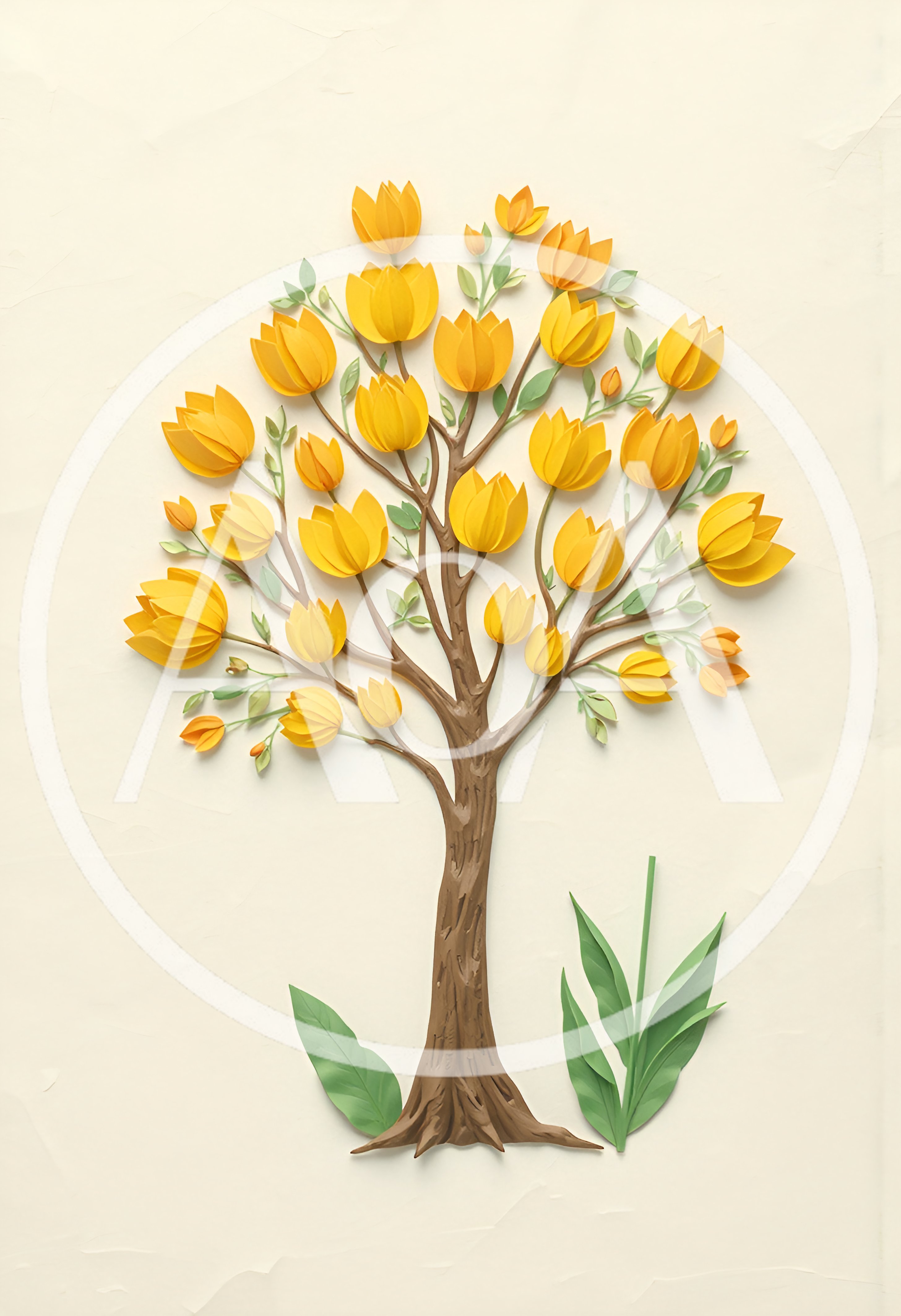 Paper Craft Tree With Yellow Tulip Blossoms
