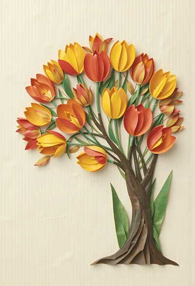 Paper Craft Tulip Tree Art Installation