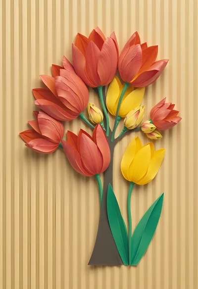 Paper Craft Tulip Bouquet On Striped Background