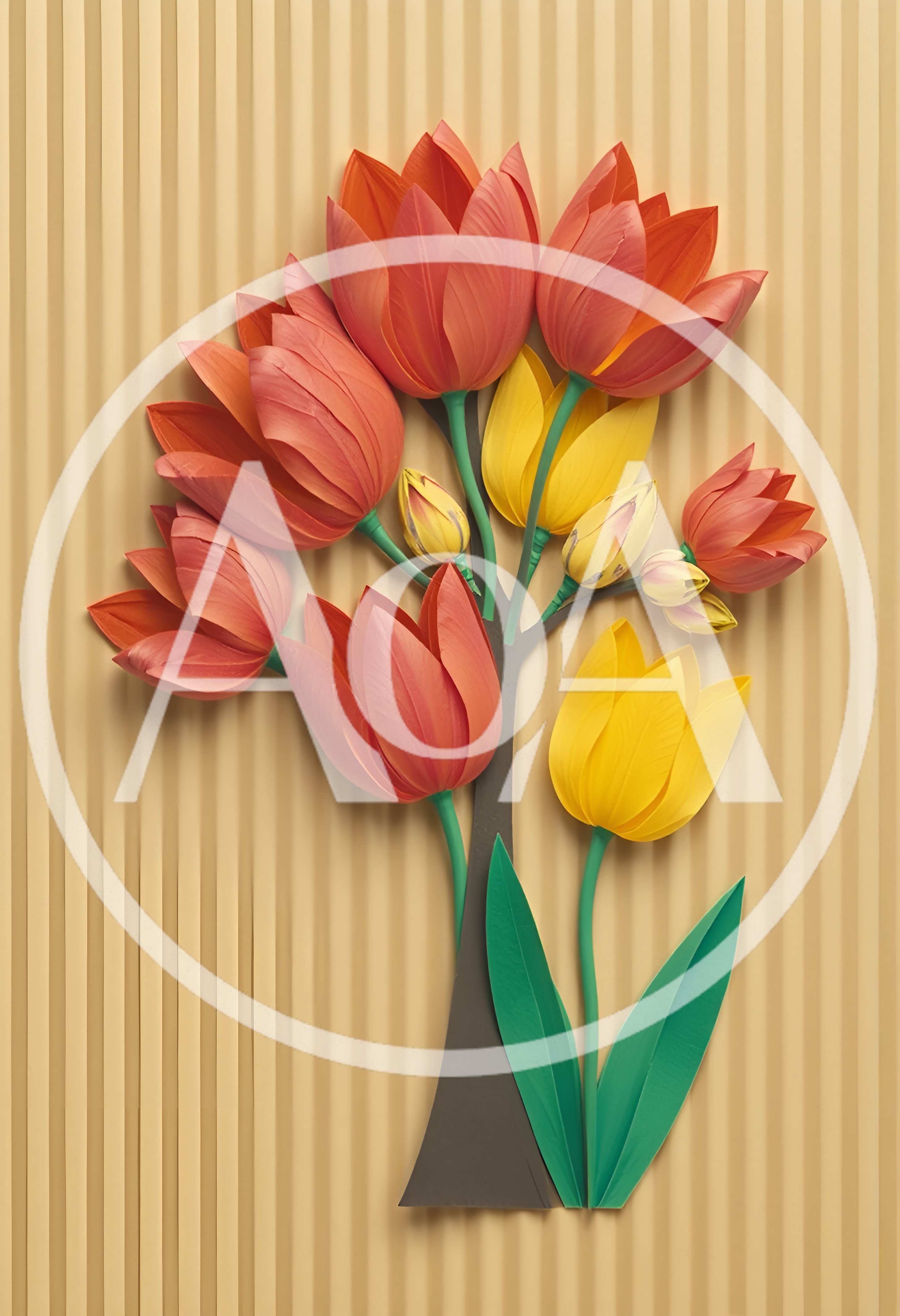 Paper Craft Tulip Bouquet On Striped Background