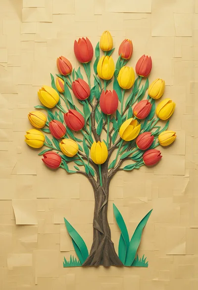 Paper Craft Tulip Tree Art Installation