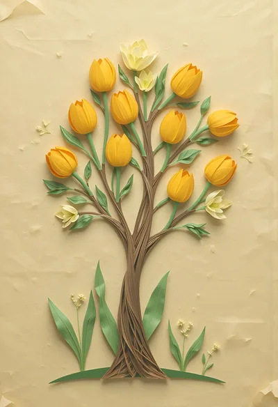 Paper Craft Tree With Yellow Tulips