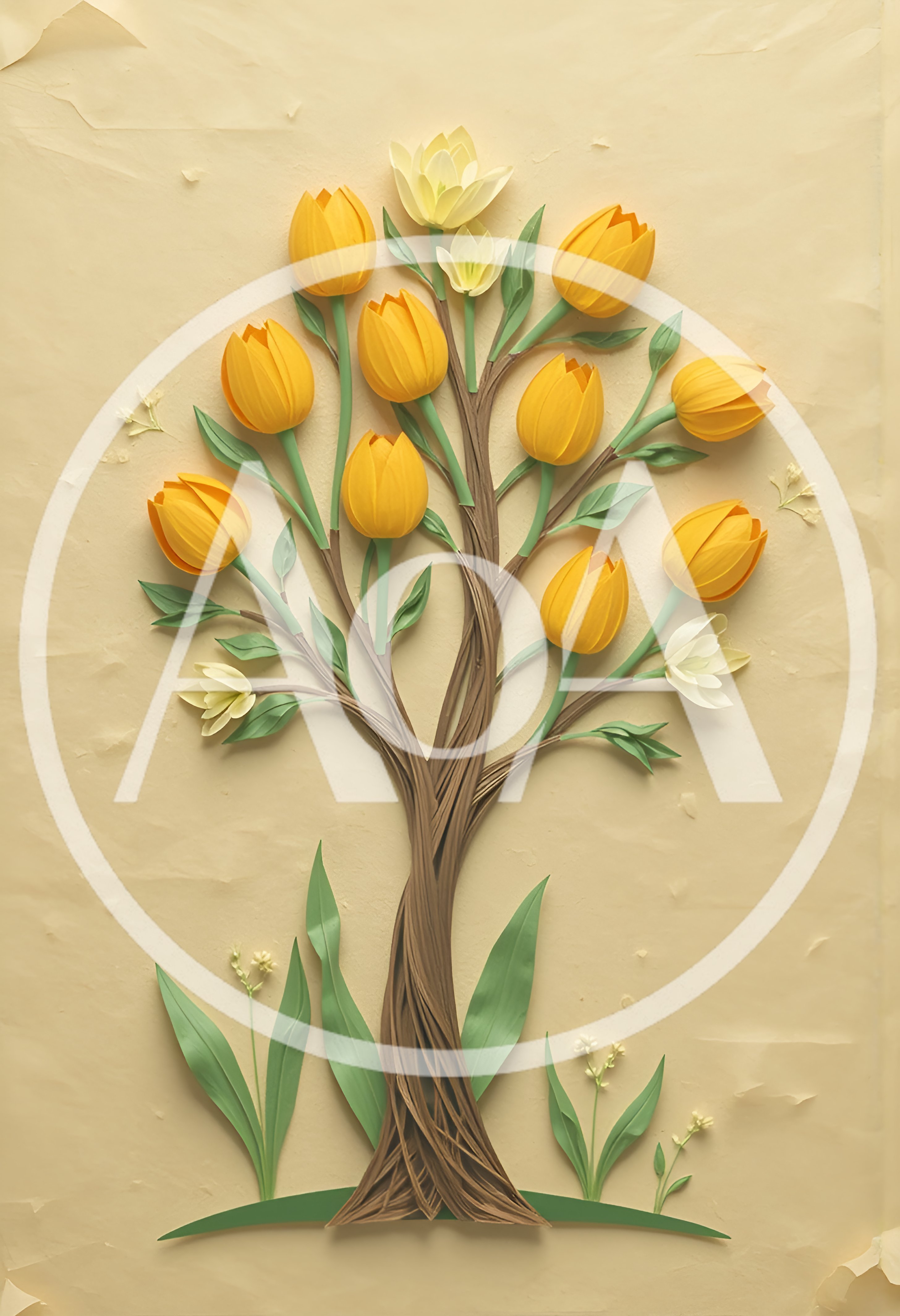 Paper Craft Tree With Yellow Tulips