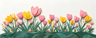 Paper Craft Tulip Garden Floral Background