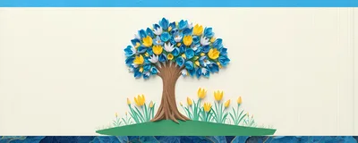 Paper Quilling Art Tree With Blue And Yellow Flowers