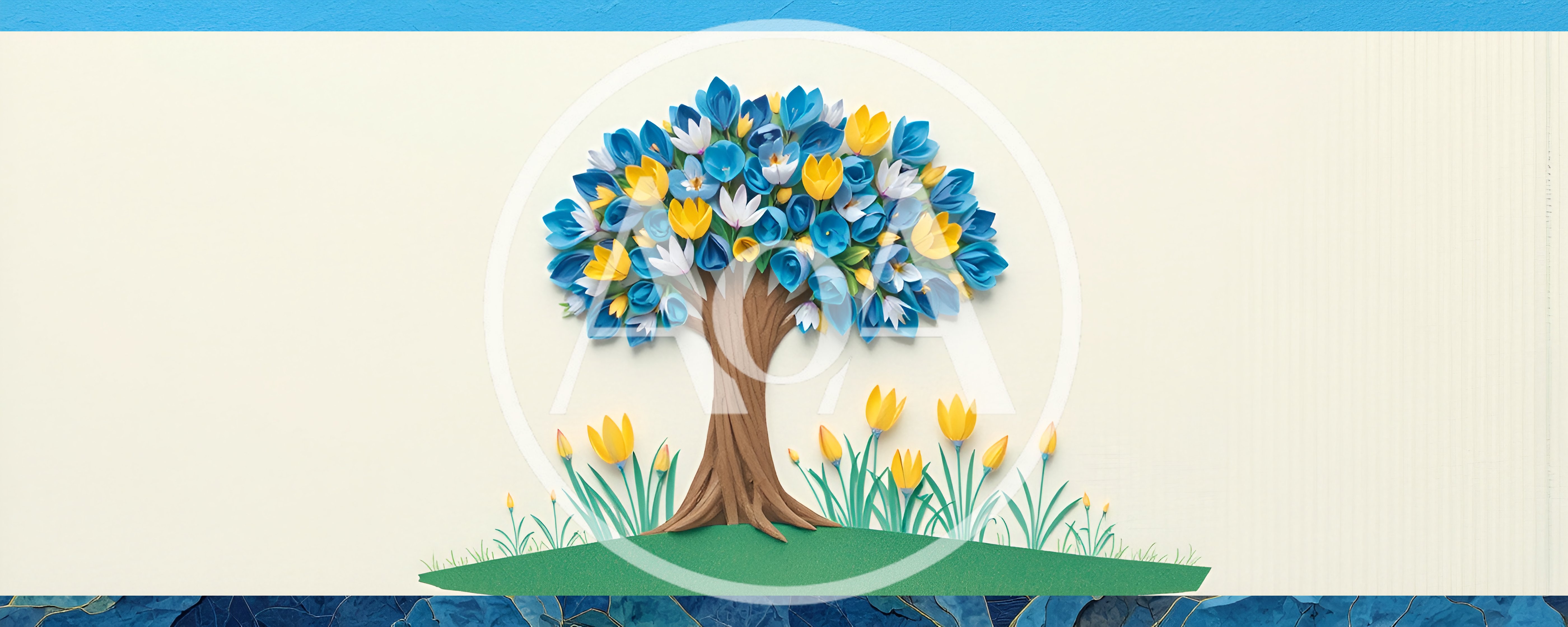 Paper Quilling Art Tree With Blue And Yellow Flowers