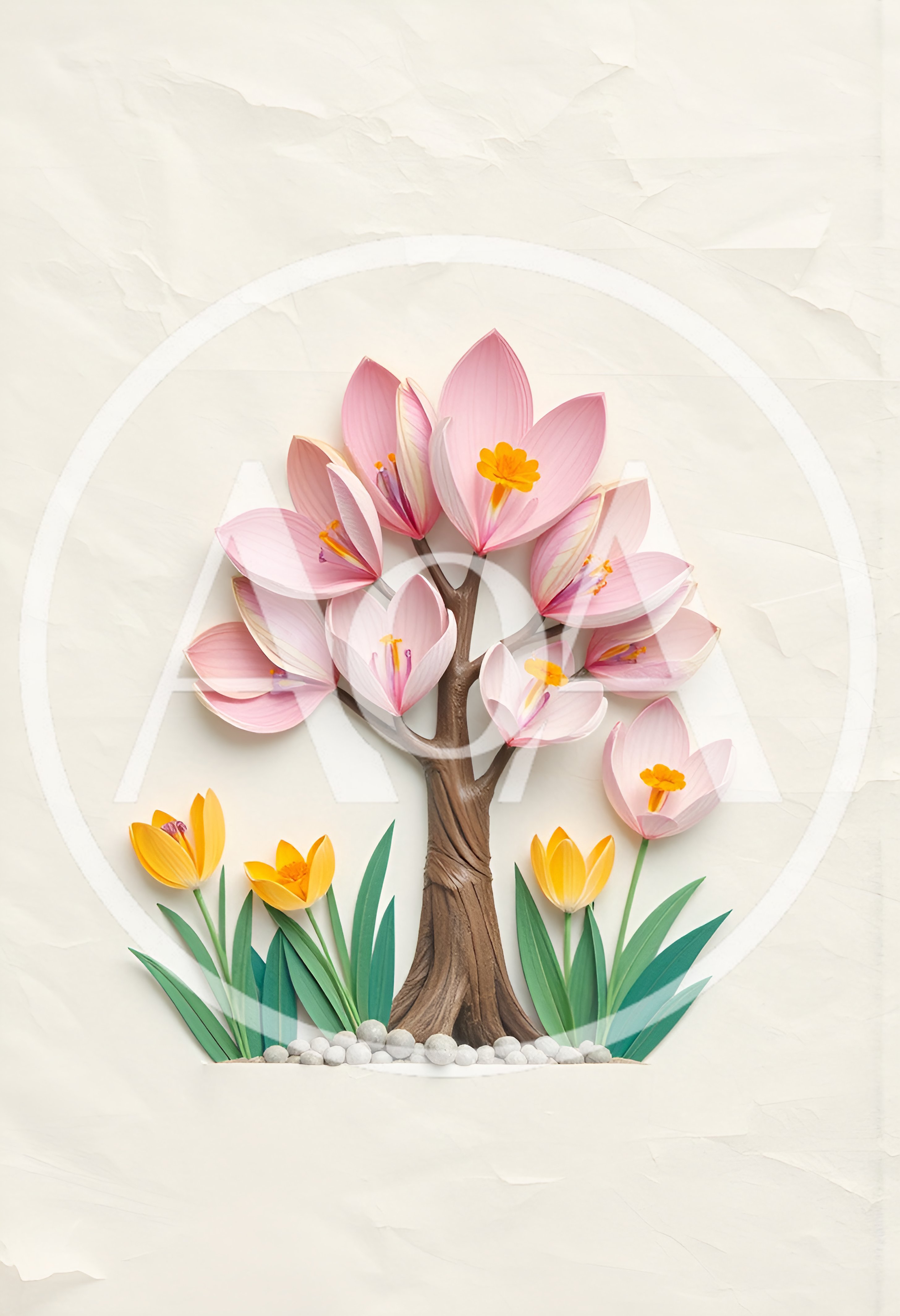 Paper Craft Tree With Pink And Yellow Flowers