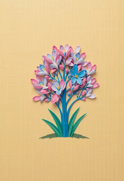 Paper Craft Illustration Of A Stylized Floral Tree