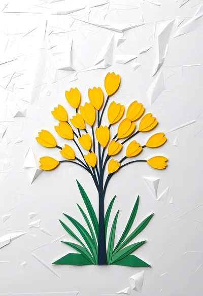 Paper Cutout Yellow Flower Tree Art