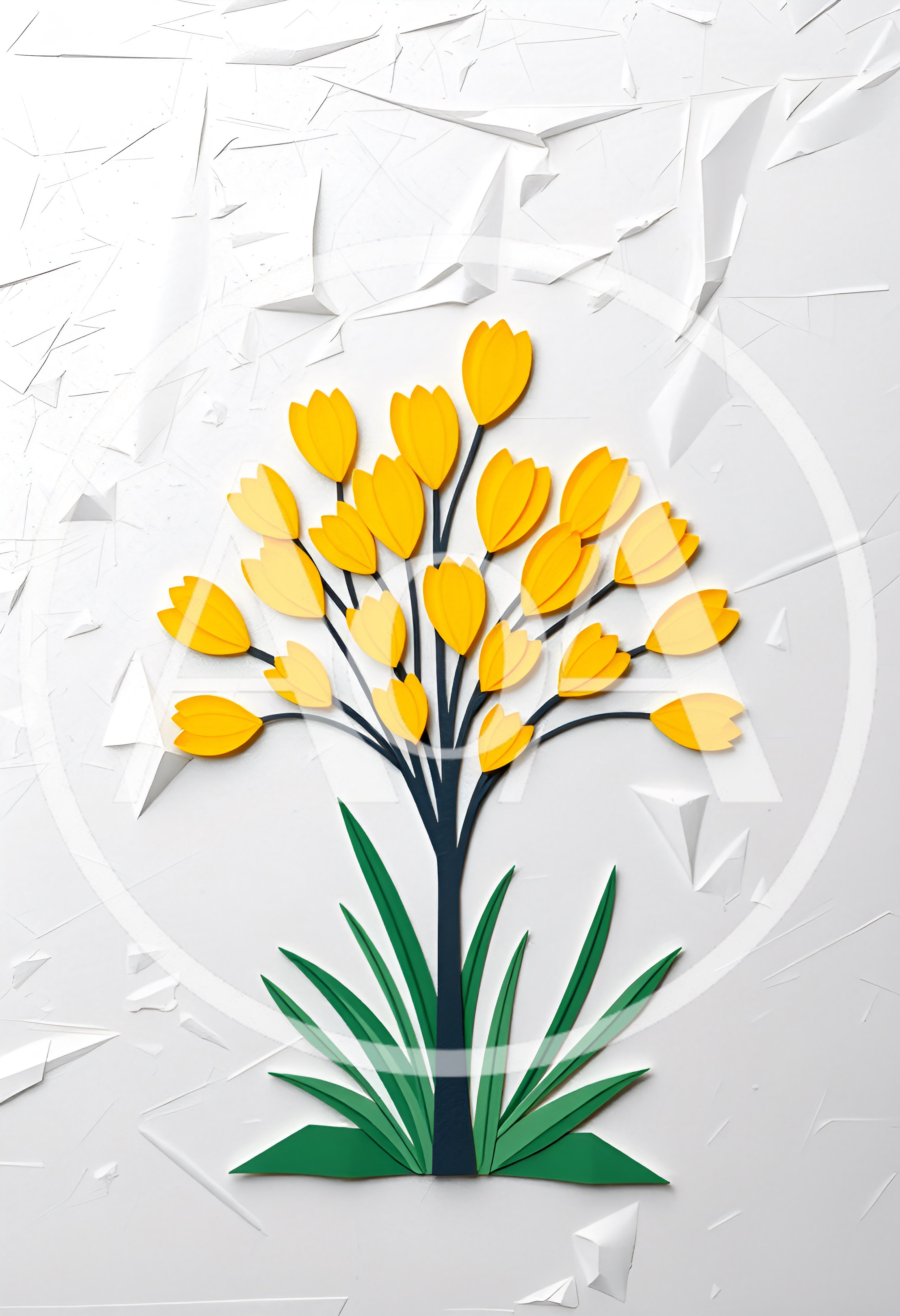 Paper Cutout Yellow Flower Tree Art