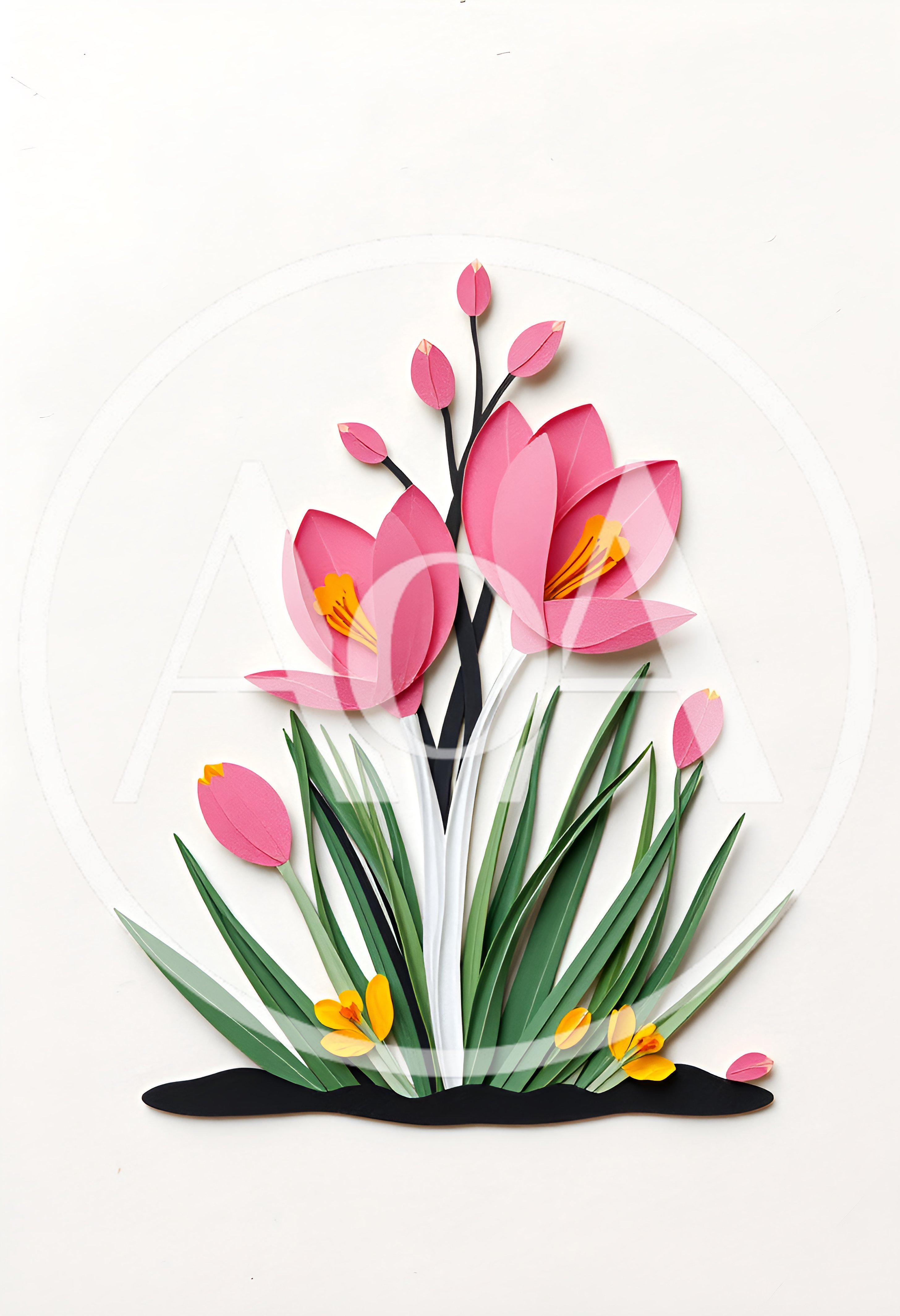 Paper Craft Crocus Flowers On White Background
