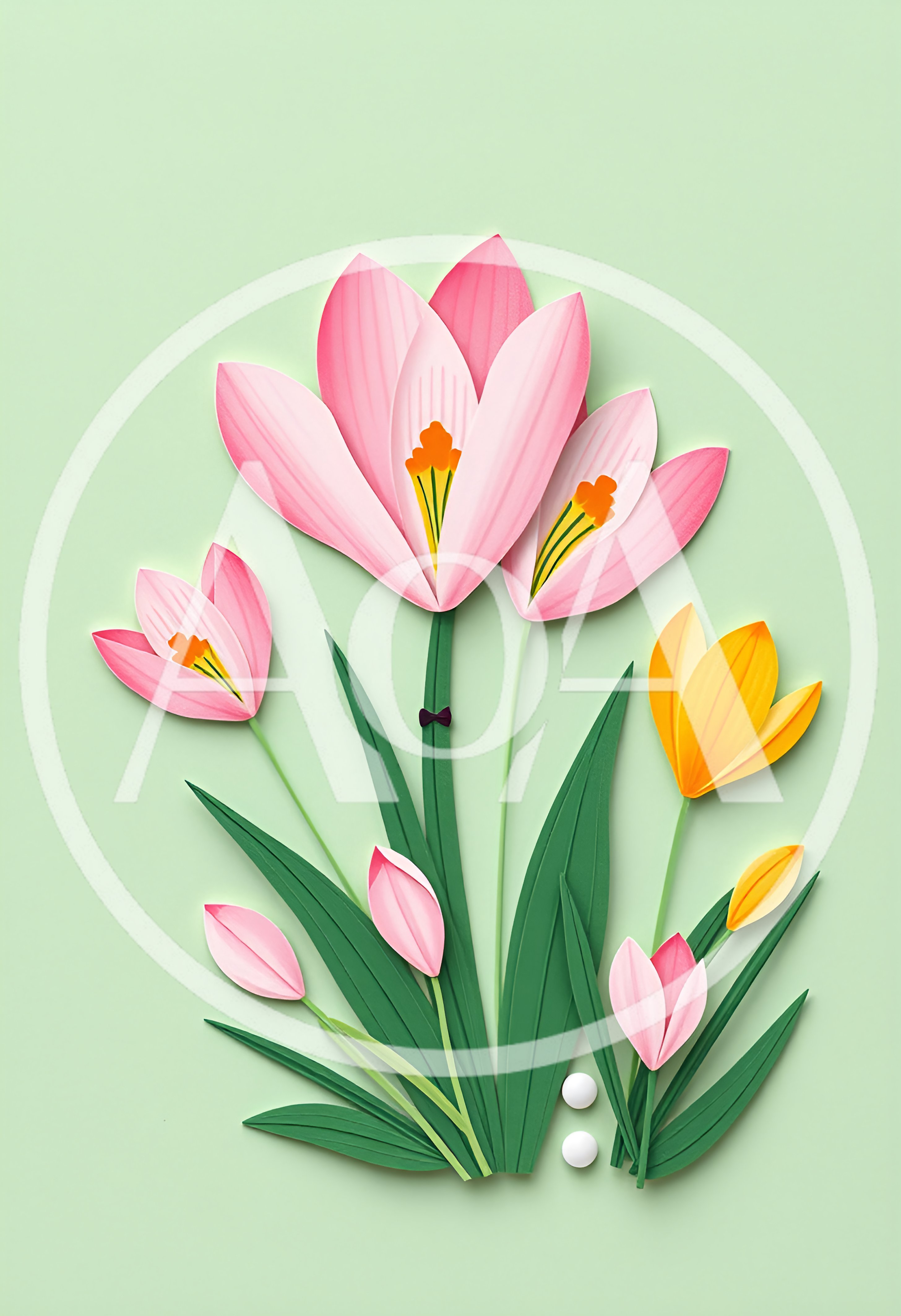 Paper Craft Crocus Flowers On Pastel Green Background