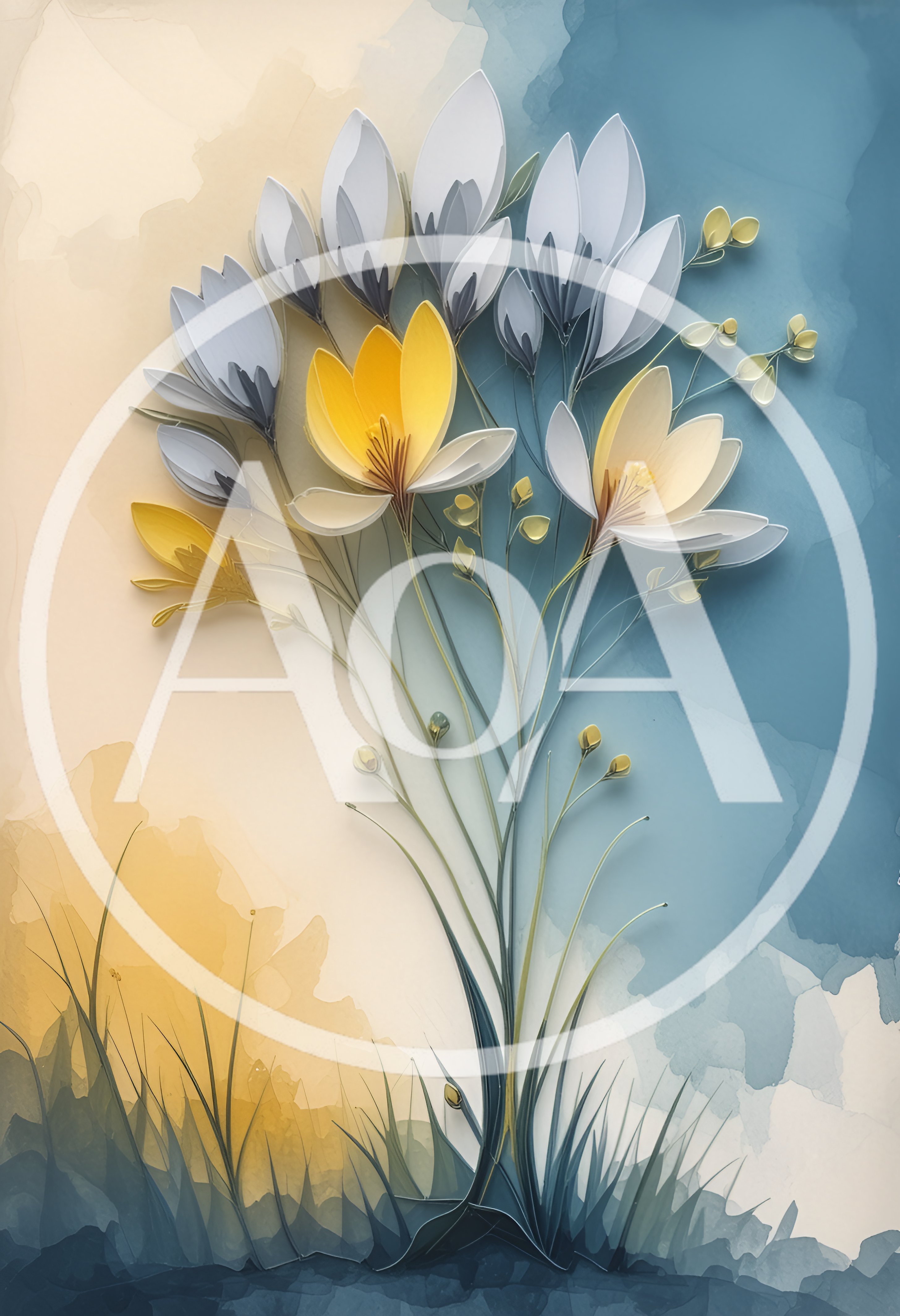 Watercolor Illustration Of Delicate Spring Crocus Flowers