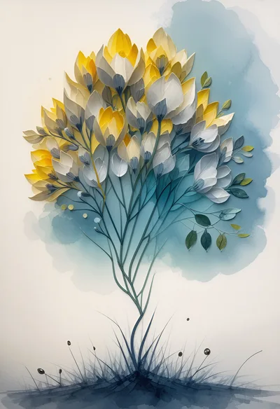 Abstract Watercolor Illustration Of Yellow And White Flowers