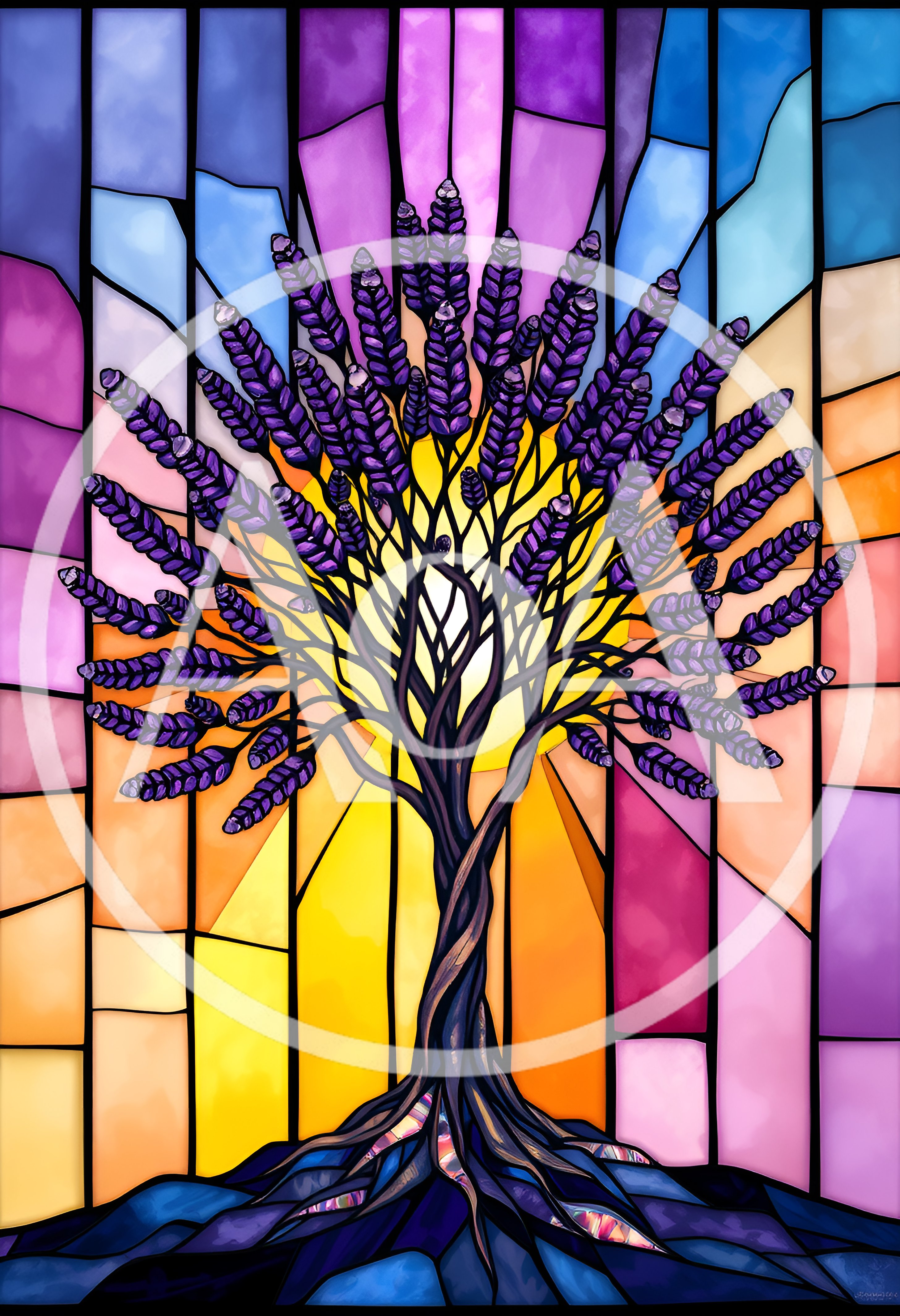 Stained Glass Tree With Lavender Flowers