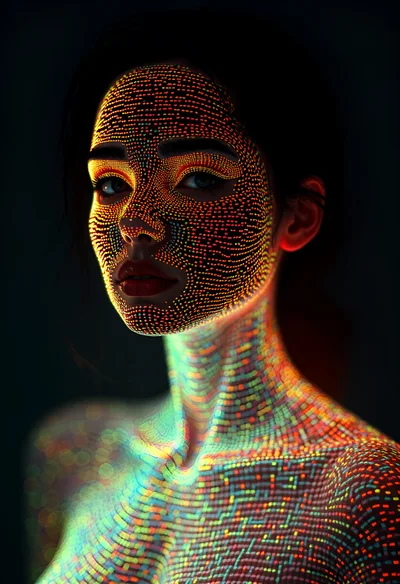 Digital Portrait Of A Woman With Glowing Particle Skin