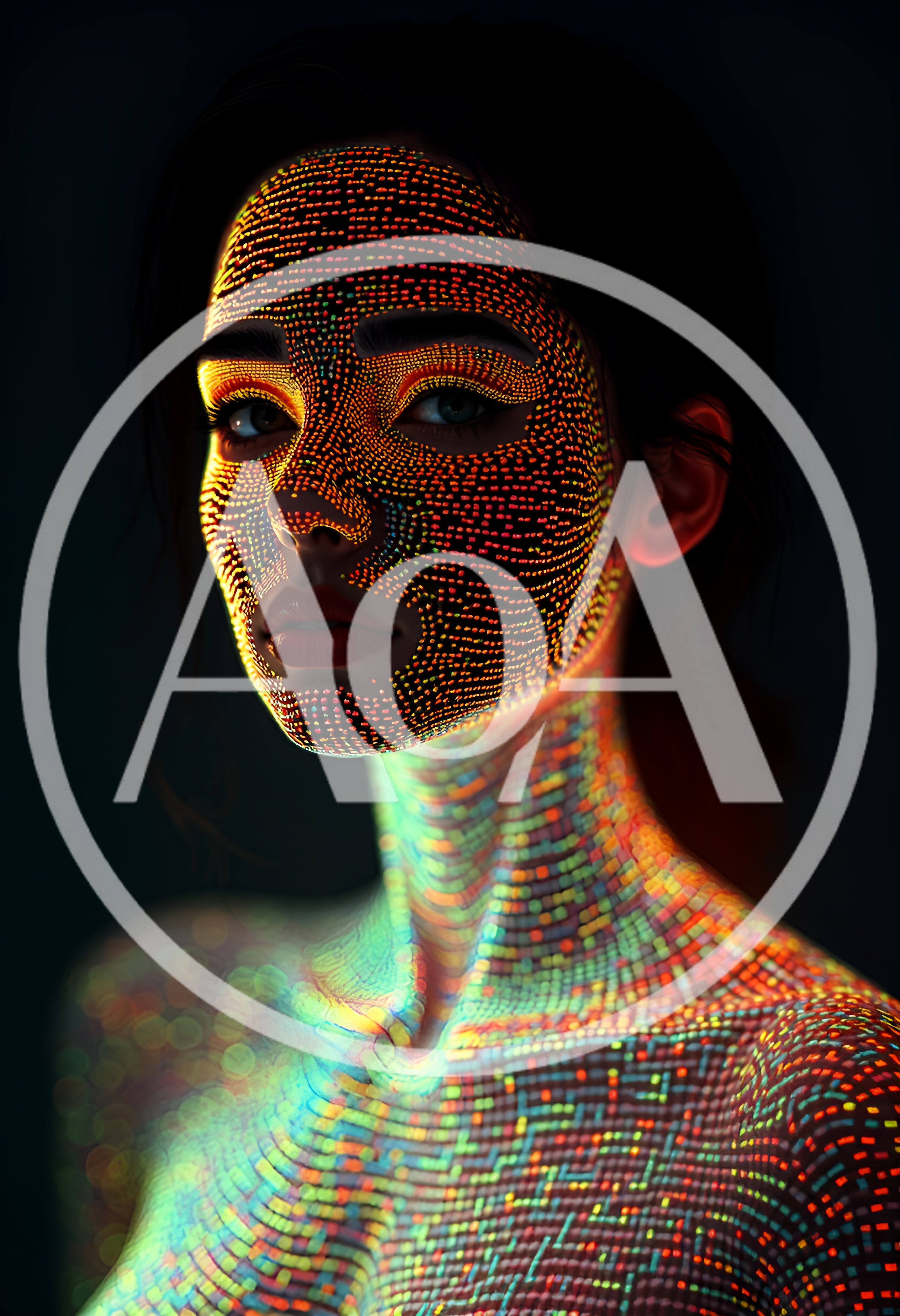 Digital Portrait Of A Woman With Glowing Particle Skin