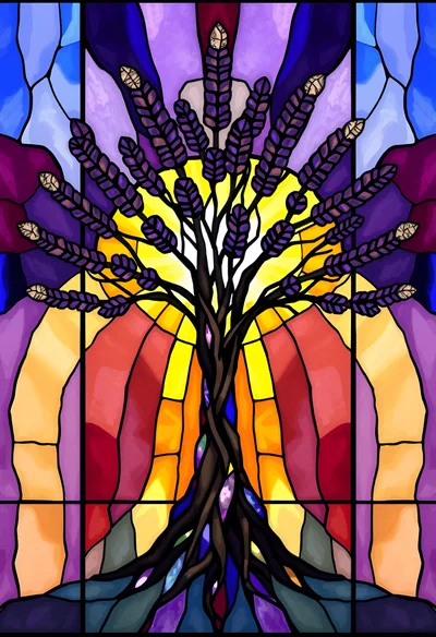 Stained Glass Tree Of Life With Lavender Branches