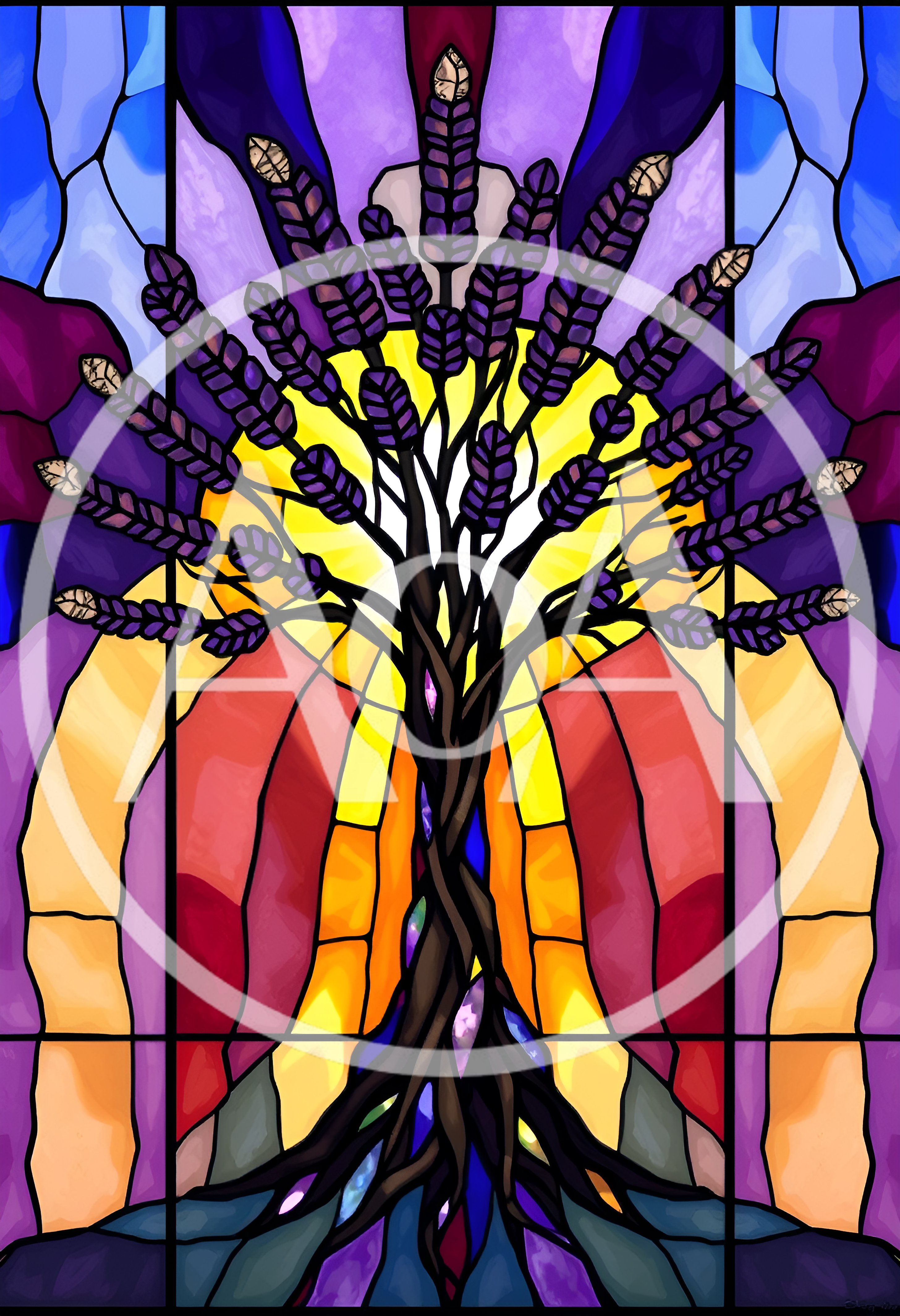 Stained Glass Tree Of Life With Lavender Branches