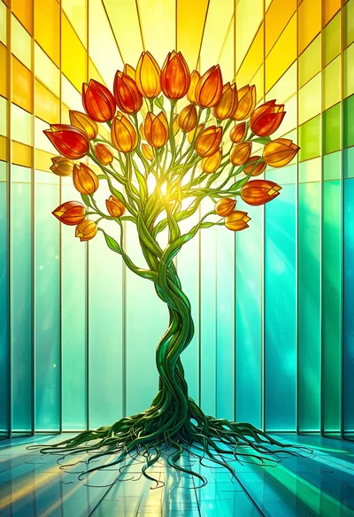 Stained Glass Tree With Tulip Blossoms